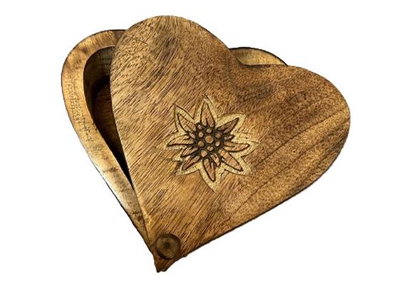 Holzdose Herzförmig mit Edelweiss, 13 cm