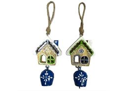Holzhaus blau-weiss mit Muster, 12 cm, 2 assortiert
