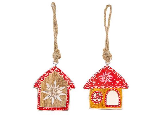 Holzhaus rot-weiß mit Edelweiss, 2 ass.