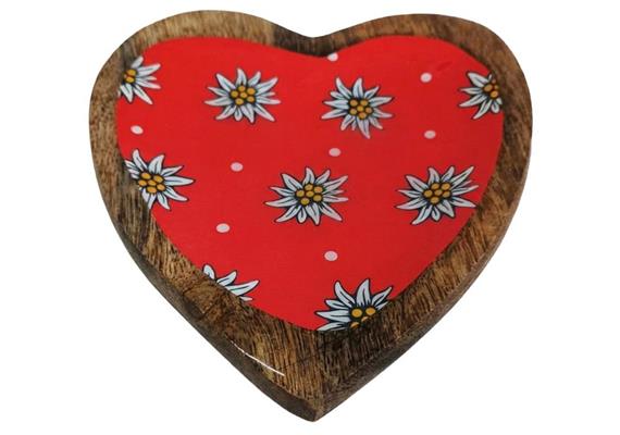 Holzschale Herz rot mit Edelweiss, klein 13 cm