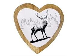 Holzschale mit weissem Herz und Hirsch gross, 20 cm