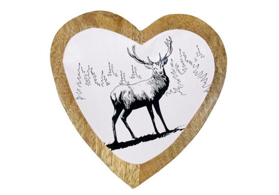 Holzschale mit weissem Herz und Hirsch gross, 20 cm
