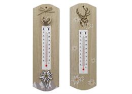 Holzthermometer mit Hirsch und Edelweiss, 25 cm, 2 assoriert