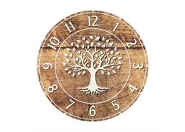 Holzuhr rund, mit "Baum des Lebens"