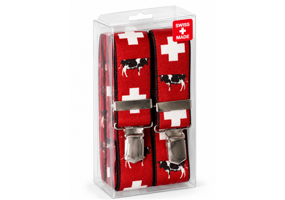 Hosenträger Schweizerkreuz mit Kuh - Swiss Made