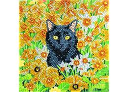 Katze zwischen den Blumen, Karte 18x18cm Crystal Art
