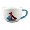 Keramik Tasse, weiss/blau mit Boot