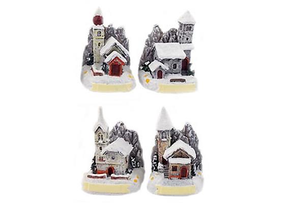 Kirchen Winter mit Berge, 4 assortiert
