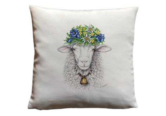 Kissen Blumenschaf, Leinenhaptik, 40 x40cm