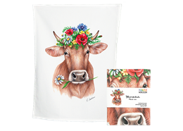 Küchentuch weiss mit Blumenkuh, Baumwolle 50 x 70cm