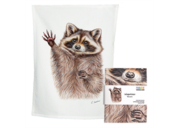 Küchentuch weiss mit Waschbär, Baumwolle 50 x 70cm
