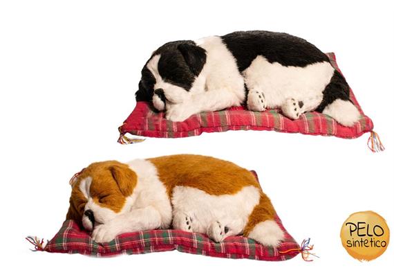 Kunstfelltier Bernhardiner Hund auf Kissen, 2 assortiert