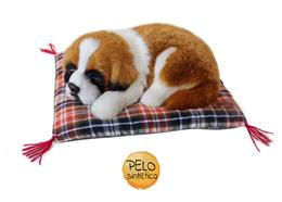 Kunstfelltier Bernhardiner Hund auf Kissen