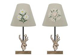 Lampe aus Metall, Edelweiss und Hirsch, 36 cm, 2 assortiert