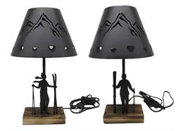 Lampe aus Metall, Skifahrer, 38 cm, 2 assortiert