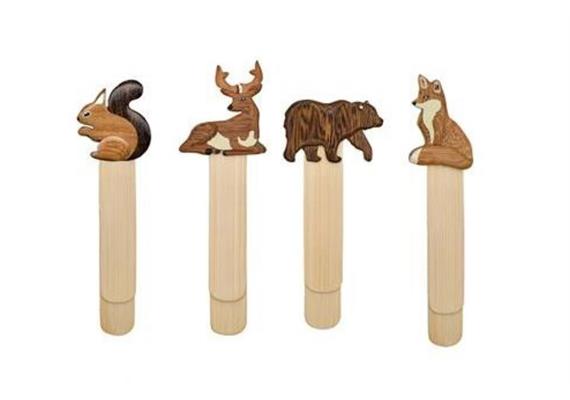 Lesezeichen mitTiere (Eichhörnchen, Bär, Hirsch, Fuchs) aus Holz, 4 assortiert