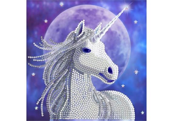 Licorne avec lune et étoiles, carte 18x18cm Crystal Art ANNE STOKES