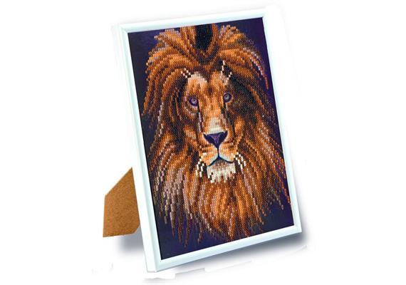 Lion, image 21x25cm avec cadre Crystal Art