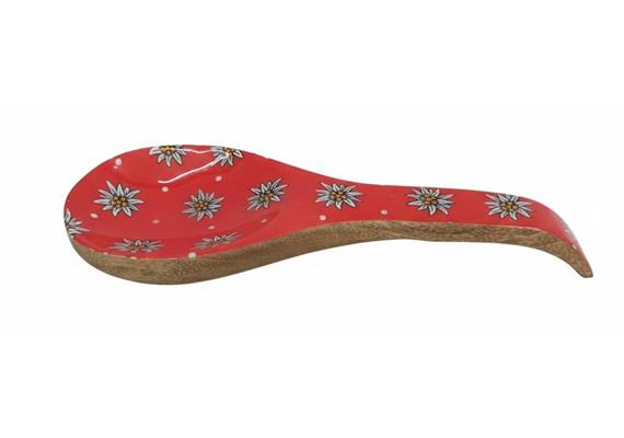 Löffelhalter aus rotem Holz mit Edelweiss, 26 cm