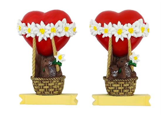 Magnet Ballon Herz mit Murmeltier, 7x7cm, 2 assortiert