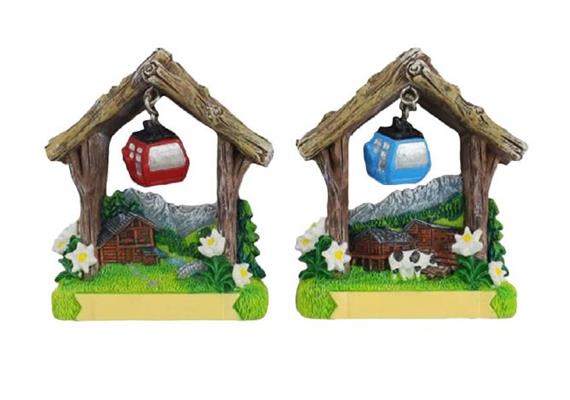 Magnet Berghütte Sommermotiv mit Seilbahn 2 ass.