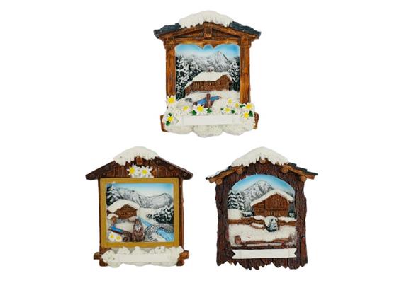 Magnet Haus Winter, 6.5x7.5cm, 3 assortiert
