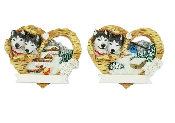 Magnet Holz Herz mit Husky, 2 assortiert