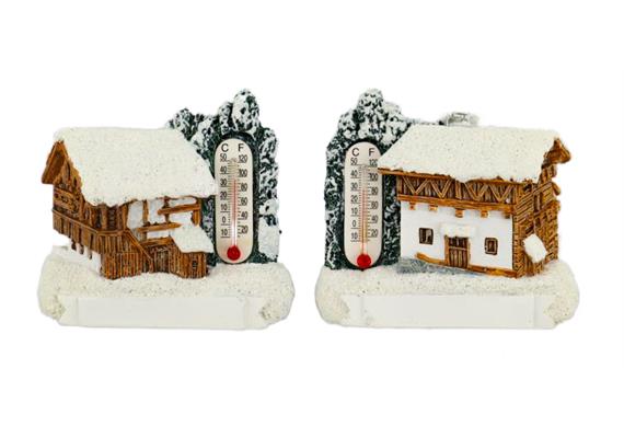 Magnet Holzhütte Winter mit Thermostat, 5.5x6.5cm, 2 assortiert