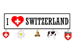 Magnet Metall I love Switzerland mit 5 Charms