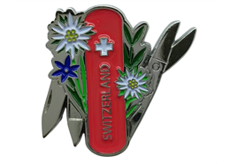 Magnet Metall Sackmesser Switzerland mit Edelweiss, 5cm