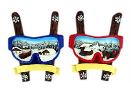 Magnet Skibrille mit Holzski, rot/blau, 2 assortiert