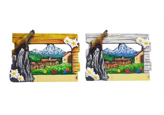Magnet Sommer Bild mit Bär, Blumen, Berge, 2 assortiert