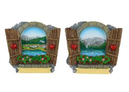 Magnet Sommer Fenster mit Berg und Talausblick, 2 assortiert