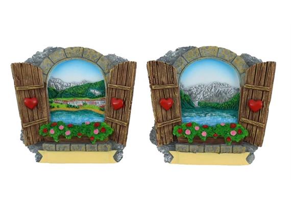 Magnet Sommer Fenster mit Berg und Talausblick, 2 assortiert