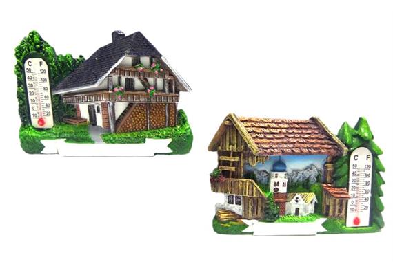 Magnet Sommer Häuser mit Thermometer, 2 assortiert