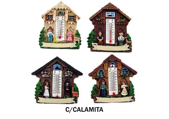 Magnet Sommer Haus mit Thermometer, 4 assortiert