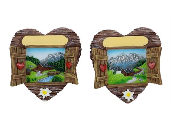 Magnet Sommer Herzfenster mit Berglandschaft, 2 assortiert