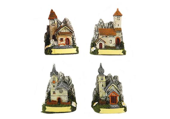 Magnet Sommer Kirche vor Berg mit Edelweiss, 4 assortiert