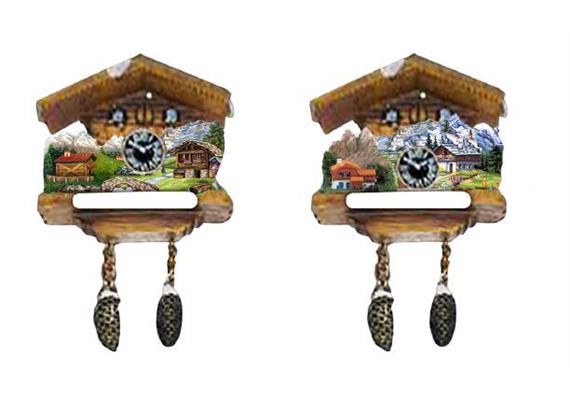 Magnet Sommer Kuckucksuhr mit Tannenzapfen, 2 assortiert