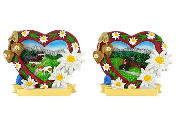 Magnet Sommerlandschaft Herz rot mit Edelweiss, 2 assortiert