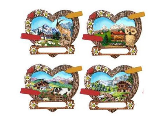 Magnet Sommerlandschaft Herzform mit Tieren, 4 assortiert