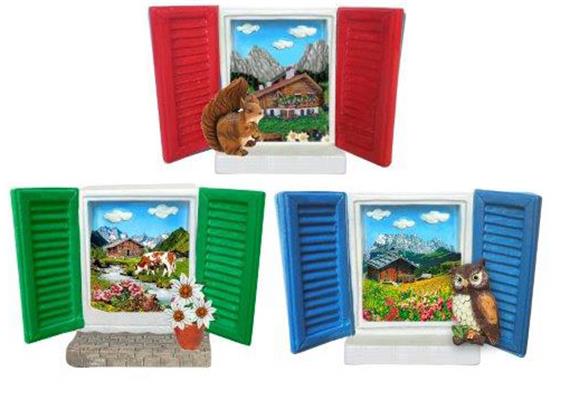 Magnet Sommerlandschaft in farbige Fesnter, 3 assortiert