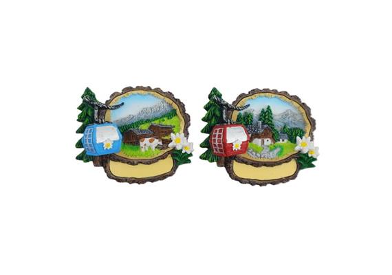 Magnet Sommerlandschaft in Holzrinde mit Gondel, 2 assortiert
