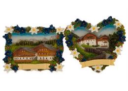 Magnet Sommerlandschaft mit Almhütte und Edelweiss / Enzianrahmen, 2 assortiert