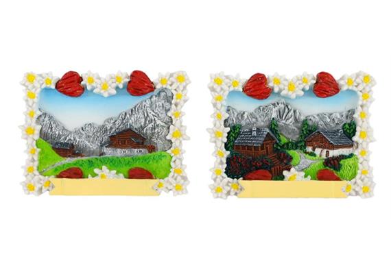 Magnet Sommerlandschaft mit Edelweissrahmen, 2 assortiert