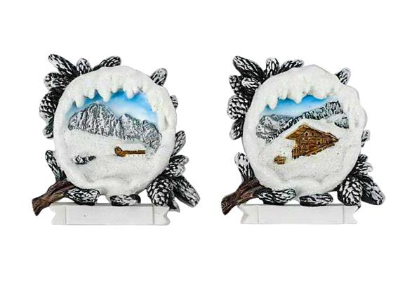 Magnet Tannenzweig silber mit Schnee Bild, 2 assortiert