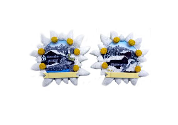Magnet Winter Almhaus mit Edelweiss, 2 assortiert