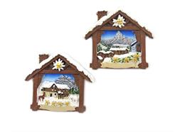 Magnet Winter Haus mit Edelweiss und Landschaft, 2 assortiert