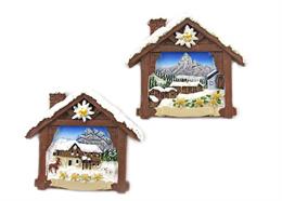Magnet Winter Haus mit Edelweiss und Landschaft, 2 assortiert