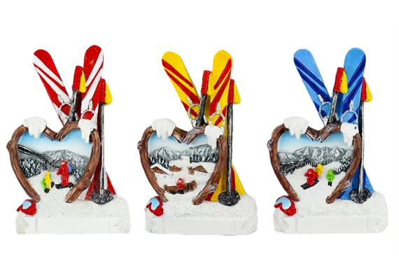 Magnet Winter Herz mit Ski, 3 assortiert
